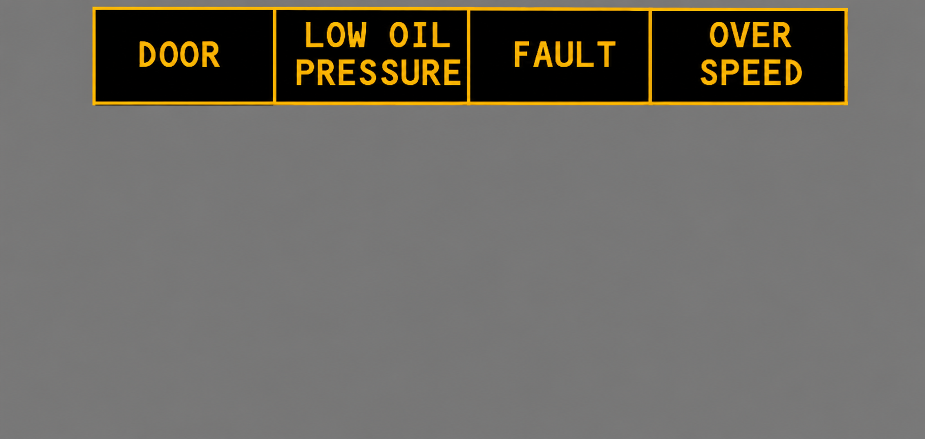 737 MAX APU panel with DOOR, LOW OIL PRESSURE, FAULT and OVERSPEED lights